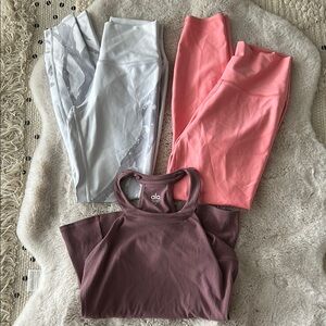 ALO Yoga Leggings and Top Set - Pink, Gray, and Purple medium